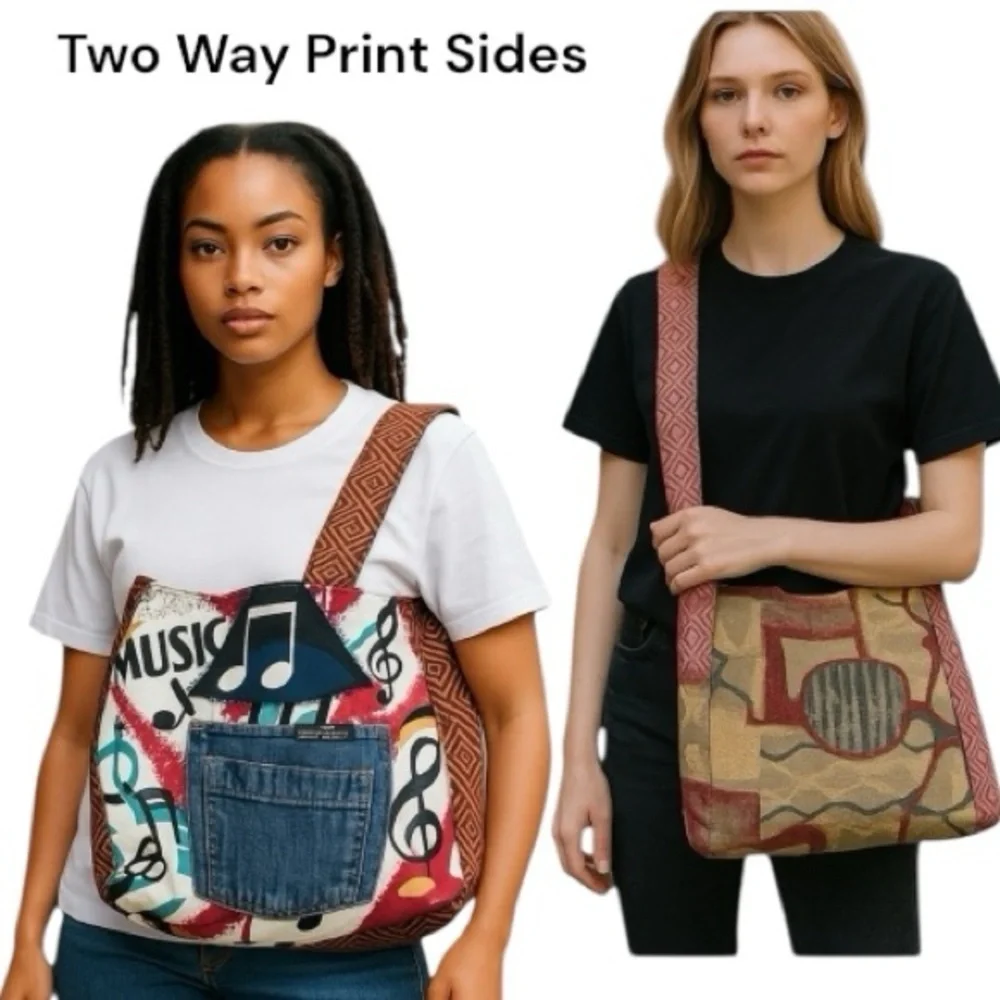 Reversible Embroidered Denim Tote Bag